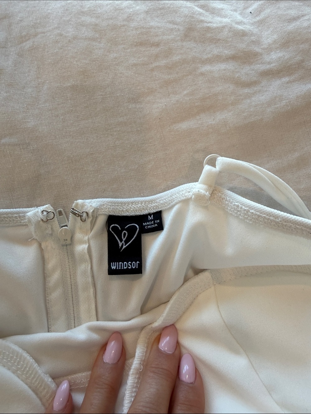 Windsor White Pearl-Studded Spaghetti Strap Mini Dress - Picture 4 of 4